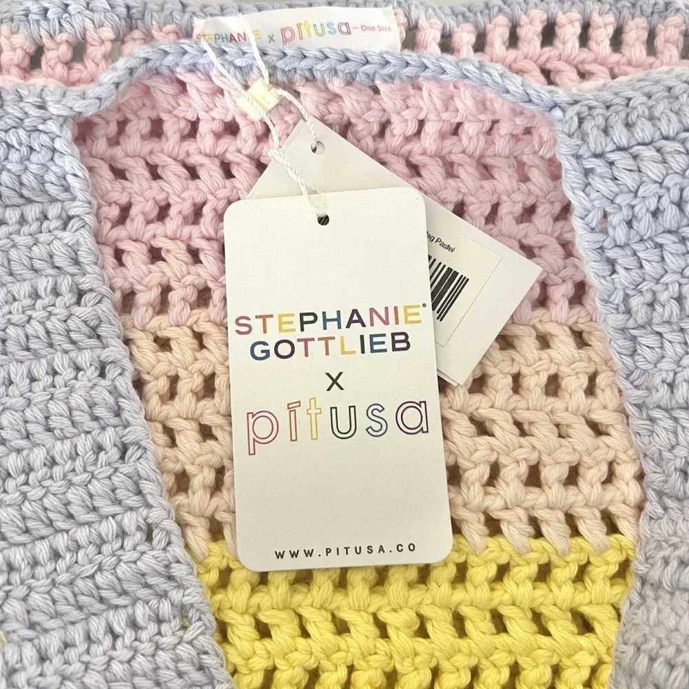 NWT Pitusa X Stephanie Gottlieb Multicolor Pastel Crochet Tote Bag - Picture 3 of 5